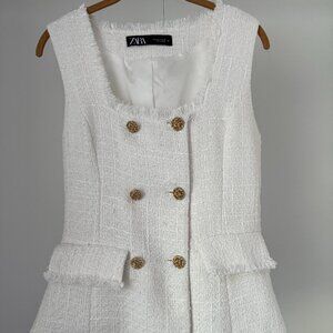 Zara Cream Tweed Blazer Vest – Chanel Inspired with Gold Buttons